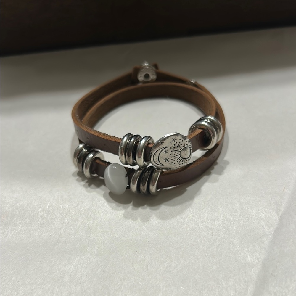 Brown Leather Bracelet with Silver Accents